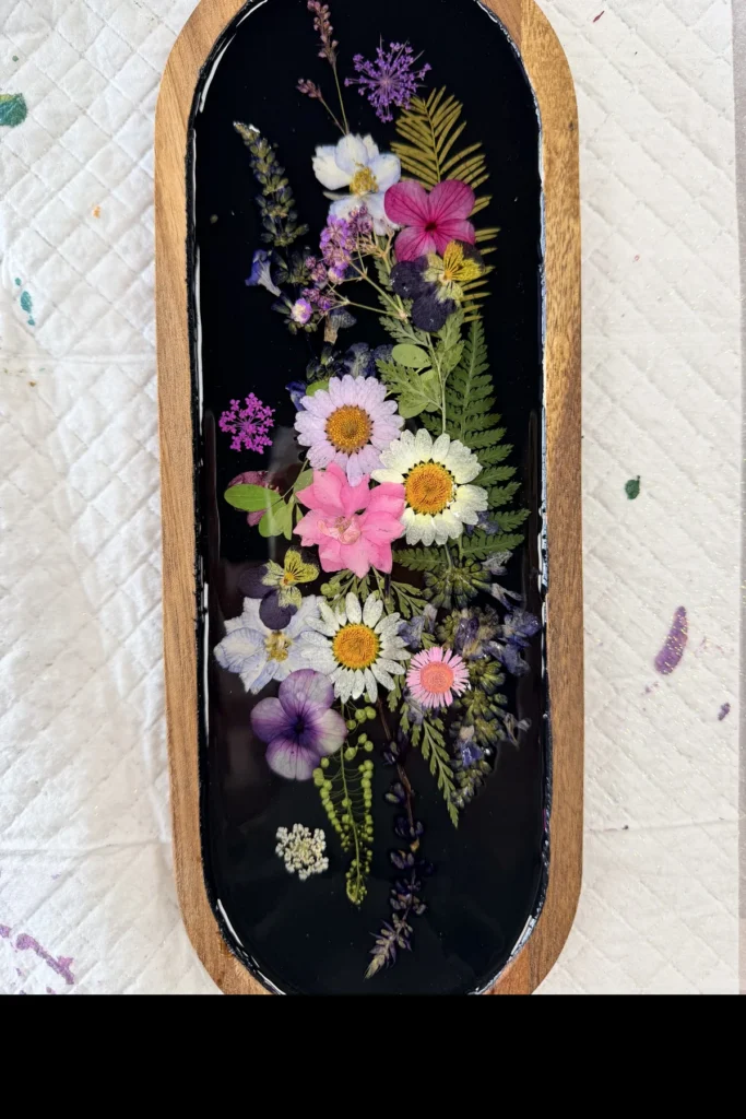 black-pressed-flower-resin-tray-naperville-art-studio-2x3