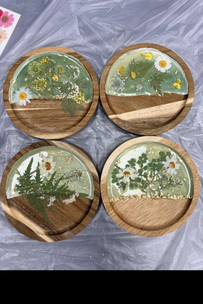 four-pressed-flower-resin-coasters-naperville-art-studio-2x3