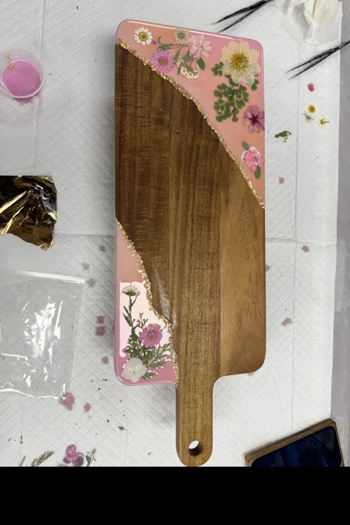 pink-pressed-flower-resin-board-naperville-art-studio-2x3